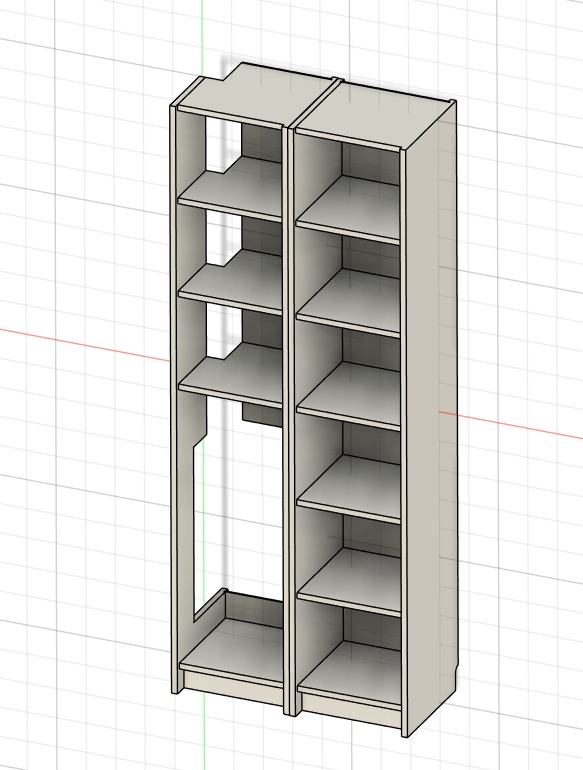 Final CAD assembly of the two narrow Billy closets