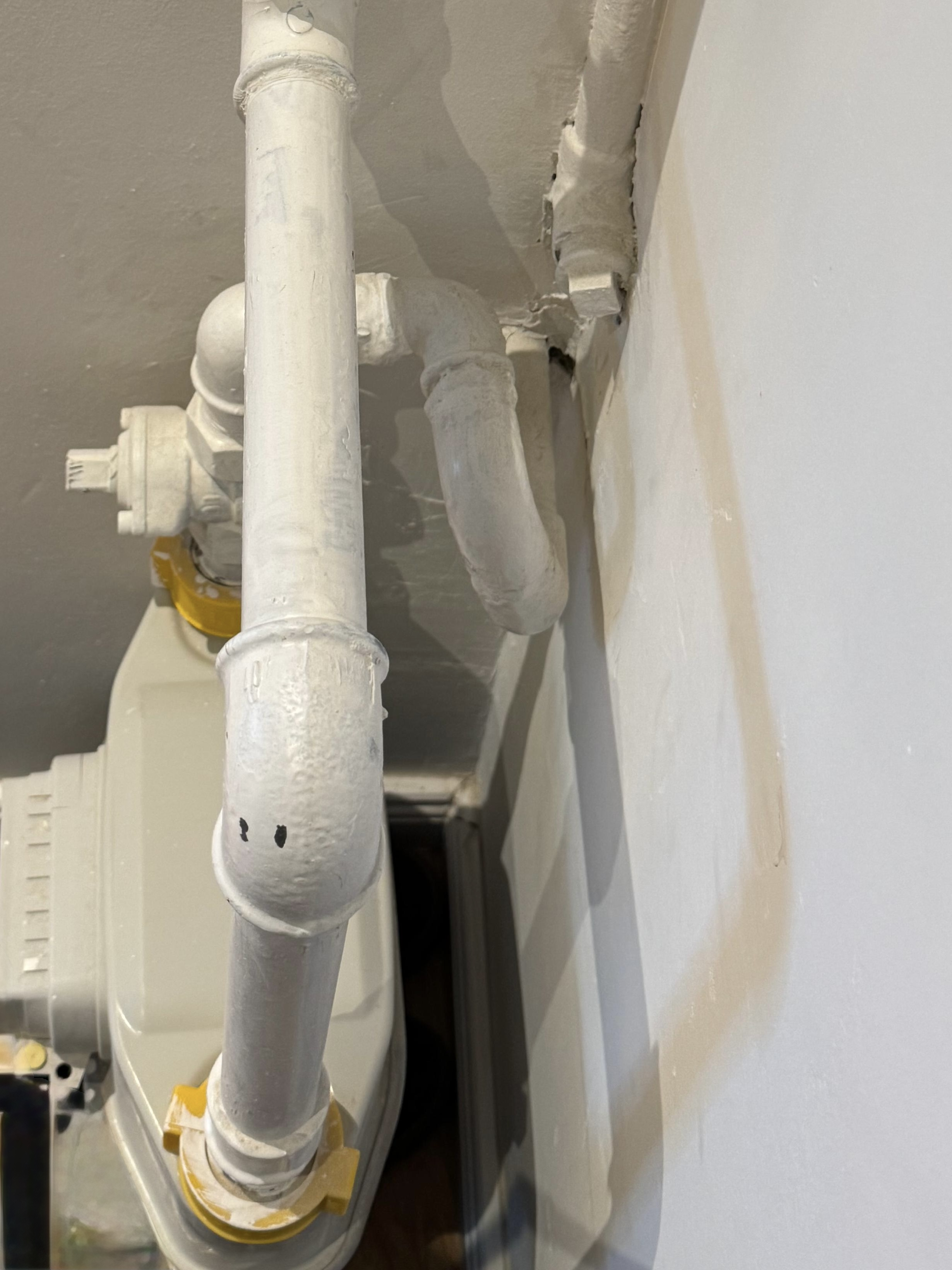 Closeup view of the exposed gas pipes
